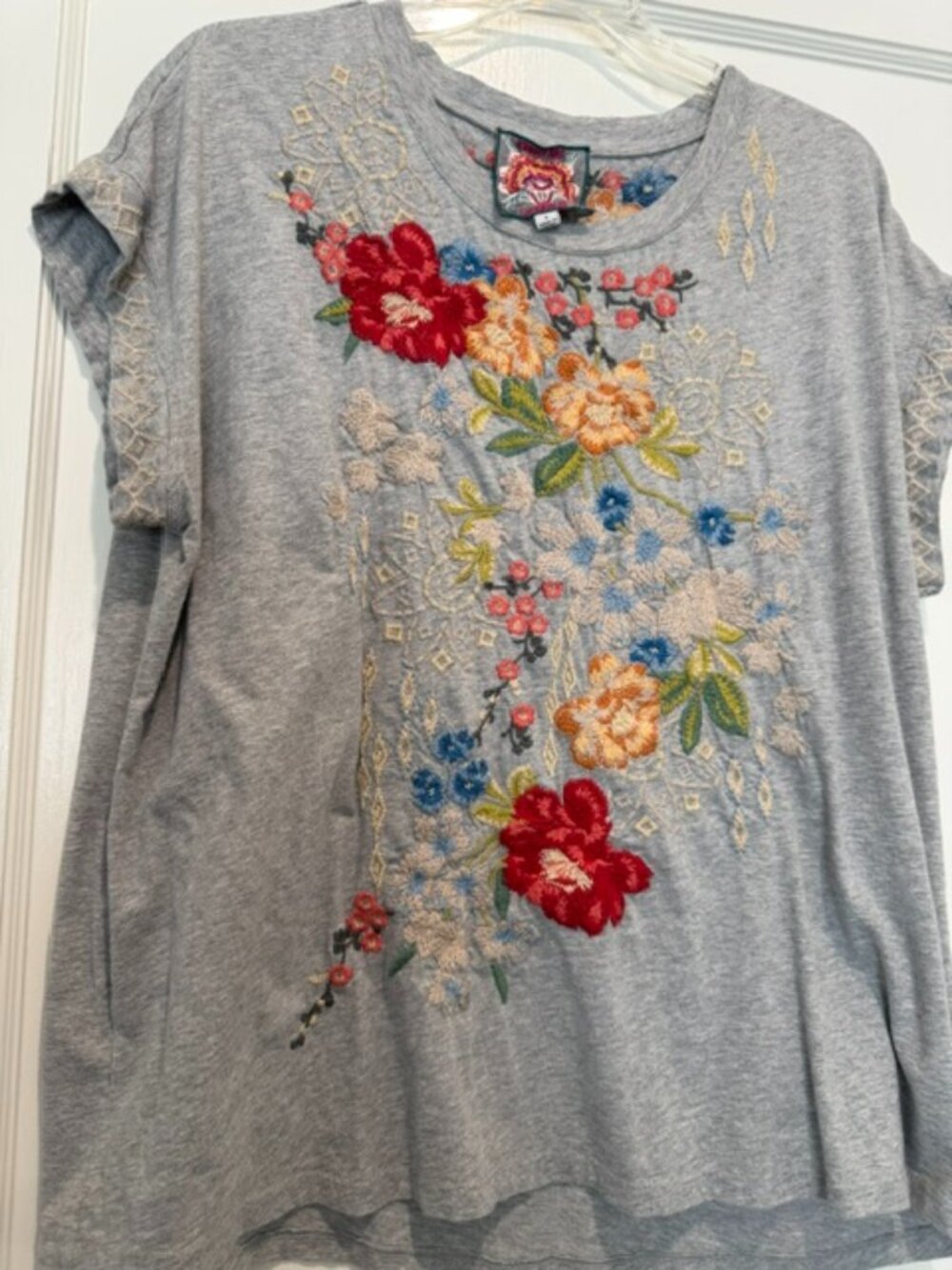 Johnny Was Floral  Embroidered TeeShirt